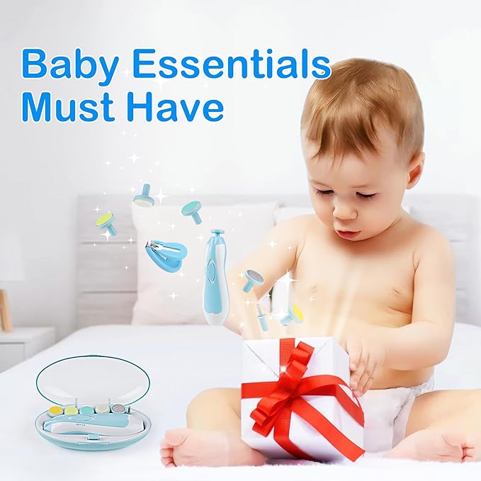 OTTOLIVES Baby Nail Trimmer Electric Newborn Toddler, Safe Baby Nail Clippers Set with Light and 6 Replacement Heads, Baby Nail File Trim Polish Toes Fingernails Care Infant Essentials (Blue)