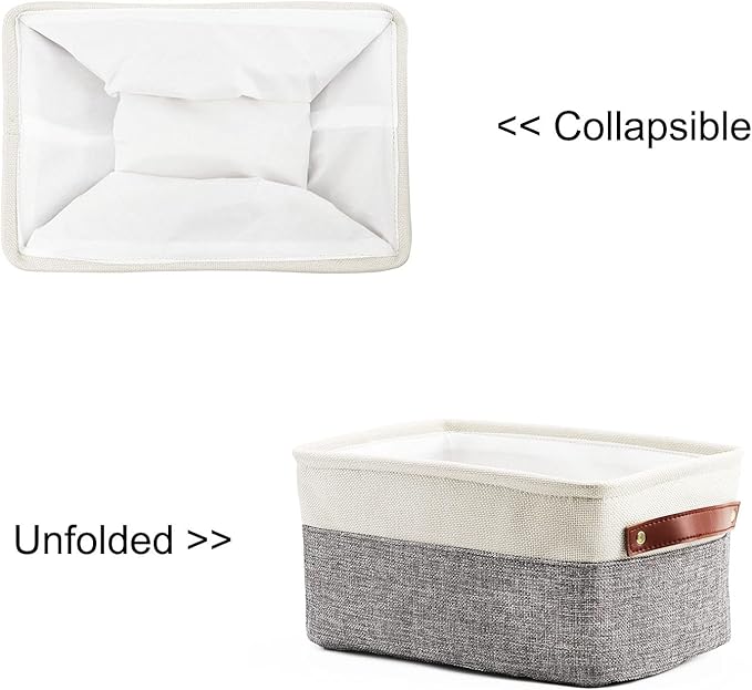 HNZIGE Small Storage Baskets for Organizing(6 Pack) Fabric Baskets for Shelves, Closets, Laundry, Nursery, Decorative Baskets for Gifts Empty (White&Gray, 11.8" x 7.8" x 5.1")