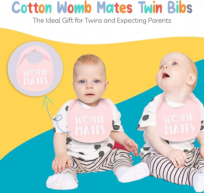 100% Cotton Womb Mates Twin Bibs – Soft, Stylish & Breathable for Boys & Girls – Perfect for Drooling & Teething