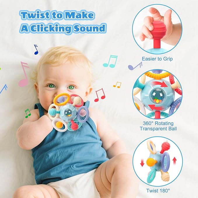 Baby Teething Toys for 0-6 6-12 Months, BPA Free Food Grade Silicone Teether, Infant Sensory Chew Rattles Toys, Gifts for Infant Newborn Boys Girls 0 3 6 9 12 18 Months, Blue