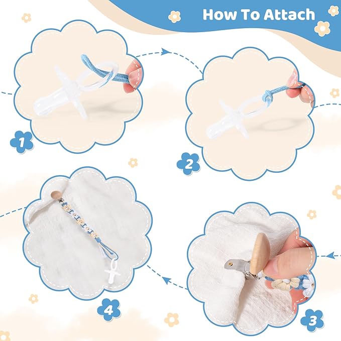 Pacifier Clip for Boys Girls Floral Daisy Macrame Baby Paci Clip Pacifier Holder Leash Boho Wooden Clips Handmade Braided Cotton Binky Clips (2pack:Daisy A & Blue Daisy B)