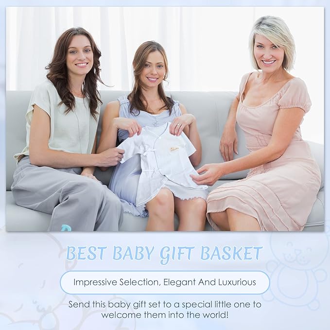 Baby Boy Gifts, Baby Shower Gifts - Newborn Bear Toys Rattle Blanket Infant Shoes Onesie Wooden Keepsake Babies Registry Gift Essentials Basket, Unique New Baby Gift Set for Boys 0+ Months