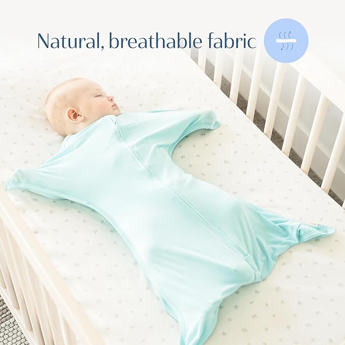 SleepingBaby EverSoft Zipadee-Zip Transition Swaddle - Roomy Wearable Blanket with Two Way Zipper - Viscose from Bamboo - Sea Glass, Large (12-24 Month)