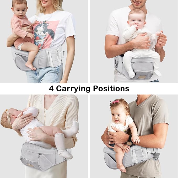 Baby Hip Seat Carrier, Adjustable Waistband with 3D Abdominal Support & Various Pockets Ergonomic Carrier for Newborns to Toddlers up to 33 lbs Medium Beige