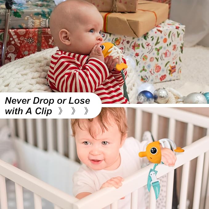 Teething Toys 3-6 Months with Pacifier Clip,Soft Silicone Clownfish Teethers for Babies 6-12 Months,Baby Chew Toys for Teething Relief,Sensory Development,Easy to Grip,BPA-Free(Saffron)