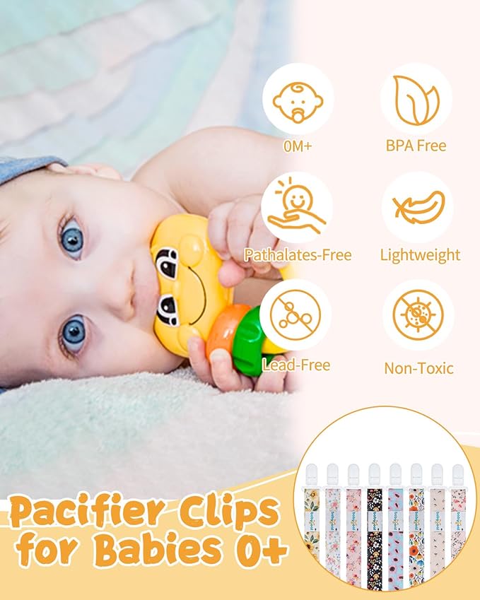 Babygoal Flower Pacifier Clips, 8 Pack Binky Paci Holder Clips for Baby Boys and Girls Fits for Most Pacifier, Binkie Styles & Baby Teethers & Toys and Gift 8PS48-B