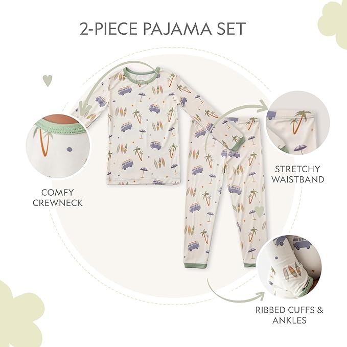 Toddler Pajamas – 95% Bamboo Viscose, 5% Spandex – Soft, Breathable Long-Sleeve Pajama Set for Kids, Sleepwear, Imported