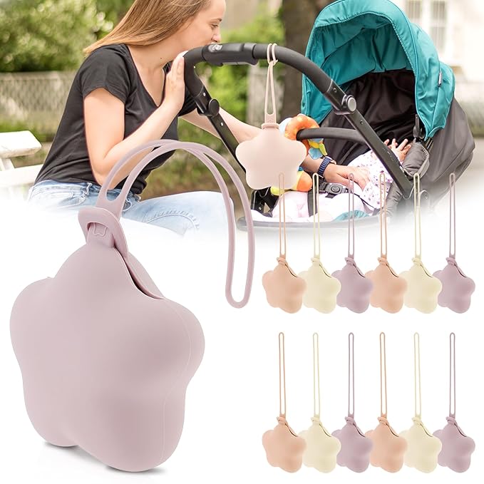12 Pcs Silicone Pacifier Holder Case Safe and Soft Material Pacifier Pouch Portable Pacifier Case Protective Pacifier Storage Case Easy to Clean for Diaper Bag Stroller