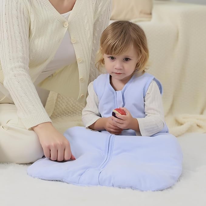 Mosebears Sleep Sack Baby Winter Wearable Blanket with 2-Way Zipper,2.5 TOG Cotton Sleep Sack Unisex (Fog Blue, 12-18 Months)