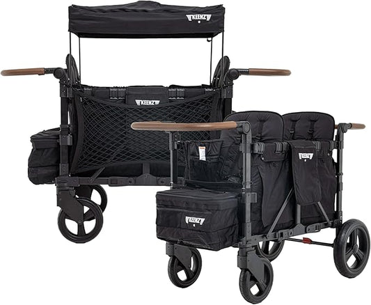 Keenz XC EVO - Luxury 2 Passenger Stroller Wagon for Kids | Foldable 2 Passenger Quad Seater with Adjustable Canopy | Black