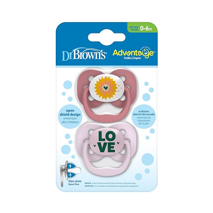 Dr. Brown's Advantage Baby Pacifier, Fully Symmetrical Soother with Soft Silicone Bulb, Lavender Love, 0-6m, BPA Free, 24 Pack