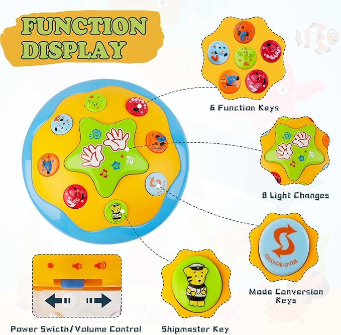 M SANMERSEN Baby Boys Toys 6-12 Months, Babies Ocean Rotating Lights Up Musical Toys for 0-6 12-18 Months Newborn Infant Crawling Tummy Time Toys 1 2 3 Baby Gifts - Blue