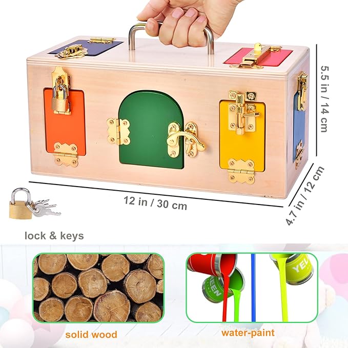 MICKYU Wooden Activity Cube for Toddlers Ages 2-4 | Montessori Locks Box | Educational Toys and Gifts for Boys and Girls
