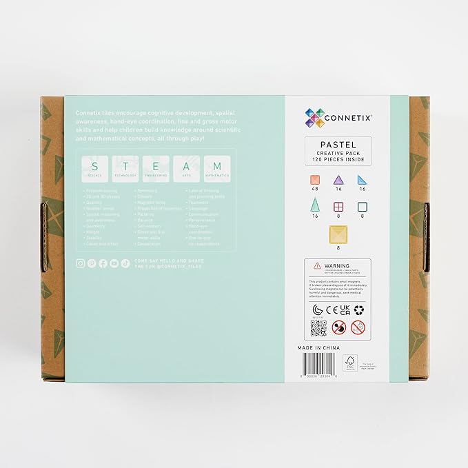 CONNETIX Magnetic Tiles Pastel Creative Pack, 120 Pieces