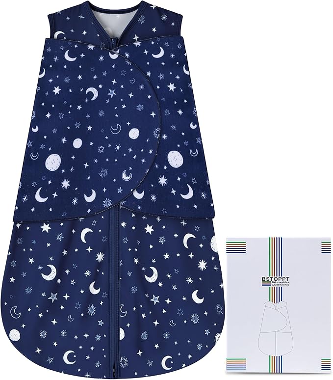 Newborn Sleep Sack Baby Swaddle,Swaddle me 6-12 Month,3-Way Adjustable Wearable Blanket,100% Rayon Cotton Swaddling Sleeping Bag,TOG 0.5 (Starry Sky, 6-12 Months)