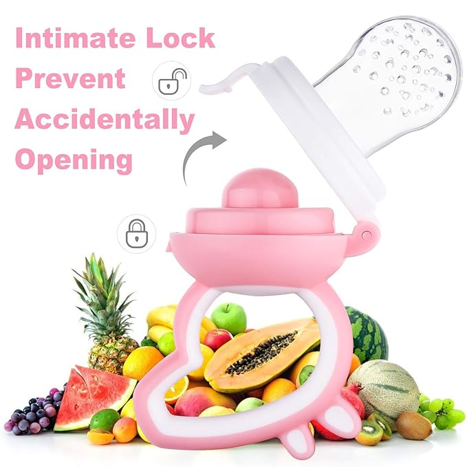 Baby Fruit Feeder with Mini Freezer Tray, Baby Teethers, Breastmilk Popsicle Molds for Teething Relief, Silicone Fresh Food Feeder for Safe Infant Self Feeding (Pig Pink)