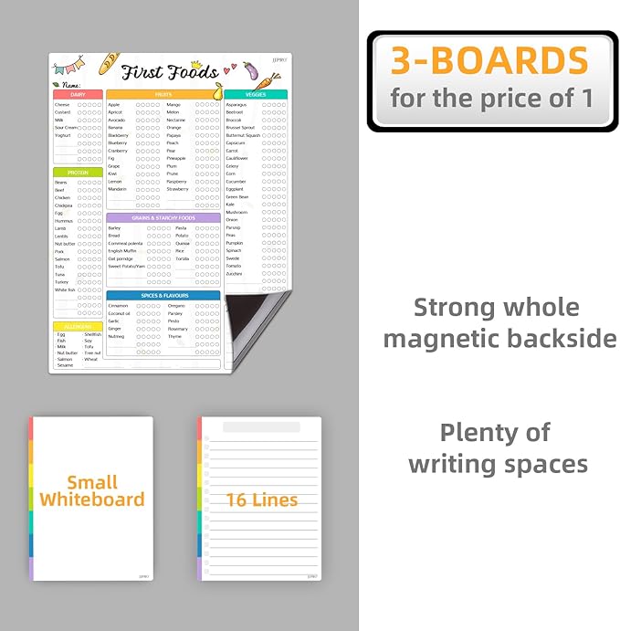 Newborn Baby or Toddler First Foods Tracker Whiteboard-Magnetic Dry Erase Daily Food Log-Reusable Daily Planner Chart to Log Feeding Food/Food Checklist/to-Do List - for New Parents,Nanny, Babysitter