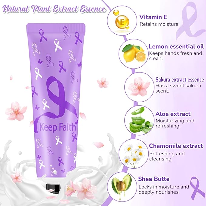 48 Sets Baby Shower Hand Cream Bulk Purple Ribbon Awareness Baby Shower Favors Bridal Thank You Hand Cream for Guests Travel Size Lotion with Organza Bags