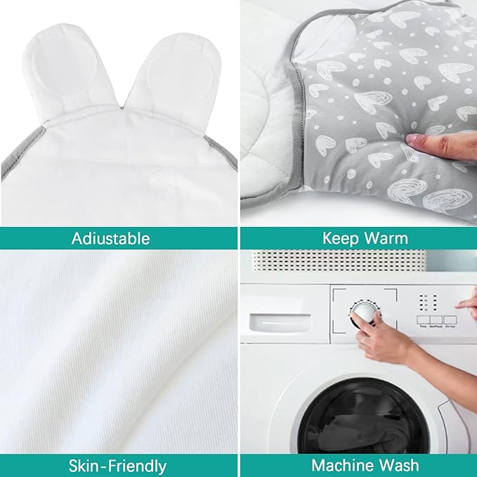 Biloban Baby Swaddles 0-3 Months for Boy Girls, Warm Quilted Baby Swaddle, Newborn Swaddle, Adjustable Swaddle Blanket, Lovely Grey Hearts, 1 Pack