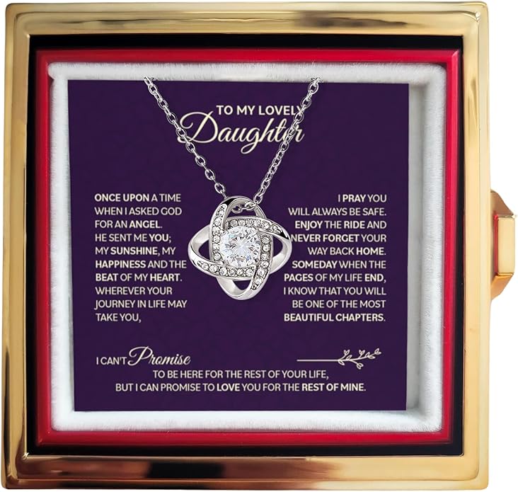 To My Beautiful Daughter Necklace from Mom & Dad | Cubic Zirconia Pendant with Heartfelt Message Card & Gift Box | Daughter Birthday, Graduation, Christmas Jewelry Gift from Parents