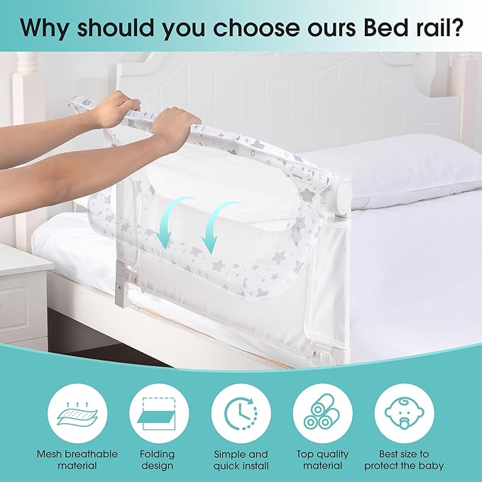Baby Bed Rail Guard for Crib - 35.7" Toddler Bed Rails for Twin,Full, Queen, Toddlers, Bunk Size Bed Swing Down Bedrail Extral Tall Child Safety Side Railing Guards for Kids
