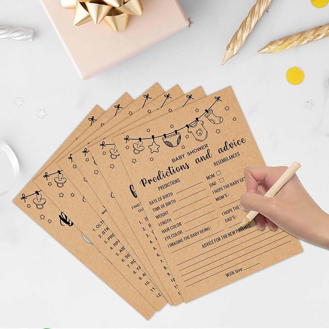 Baby Shower Games Bundle for 50 Guests, 6 Fun Activities: Find the Guest, Predictions, Finish Mommy's Phrase, Beer or Baby, Word Scrabble, Bingo