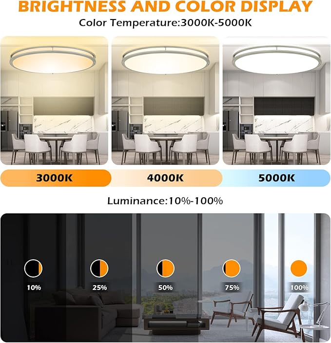 DLLT 32In Oval LED Ceiling Light Fixture, 65W Dimmable LED Flush Mount Ceiling Light with Remote, 3000K/4000K/5000K Adjustable, Brush Nickel Finish for Bedroom/Living Room/Dining Room
