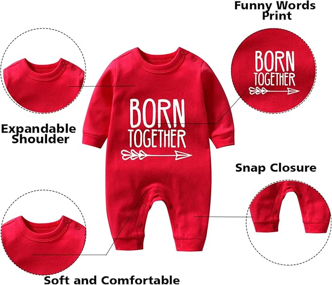 YSCULBUTOL Baby Twins Bodysuit Born Together Friends Forever Newborn Clothes Unisex Twin Outfits With Hat