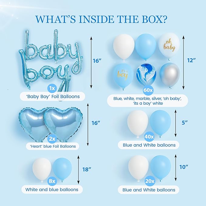 Baby Shower Decorations for Boy - All-in-One Inclusive Baby Boy Shower Blue Decorations JUMBO 165 Pcs Set - Welcome First Birthday Photo Shoot Decor Balloons Arch Boxes with Letters Kit