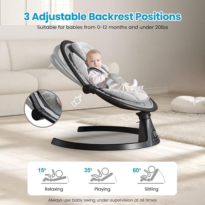 Baby Swings for Infants - Lulabelle Portable Infant Swing with Adjustable Height, 5 Sway Speeds with Remote Control, Lullaby Songs, Stationary Seat Baby Swing - for Girls & Boys.