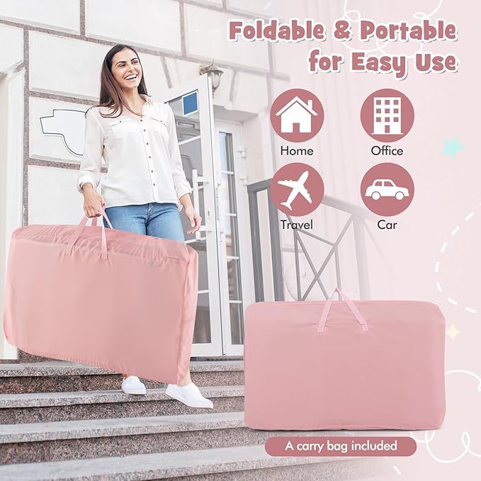 BABY JOY Bassinet, Bedside Crib w/ 6-Level Adjustable Height, Storage Shelf, Wheels, Mattress & Carry Bag for Safe Co-Sleeping, Folding Bassinet Bedside Sleeper for Newborn Infants (Pink)