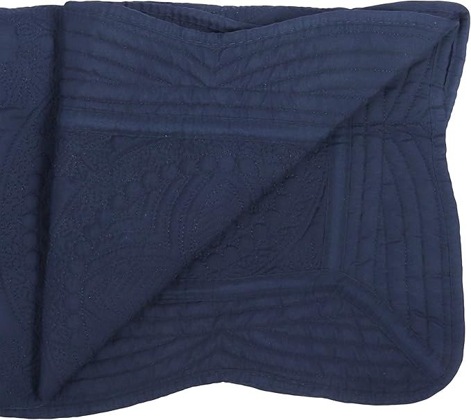MONOBLANKS Baby Quilt Personlized Monogram Lightweight Embossed Scalloped Throw Blanket Four Seasons (Navy)
