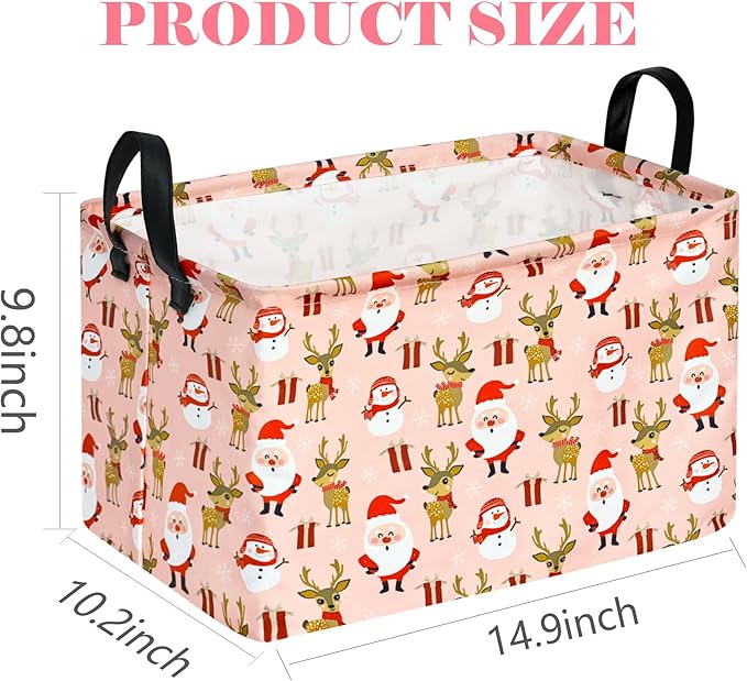 Rectangle Basket, Kids Organizer, Santa Pattern Toy Storage Cube, Clothes Storage Box With Handles for Room Decor