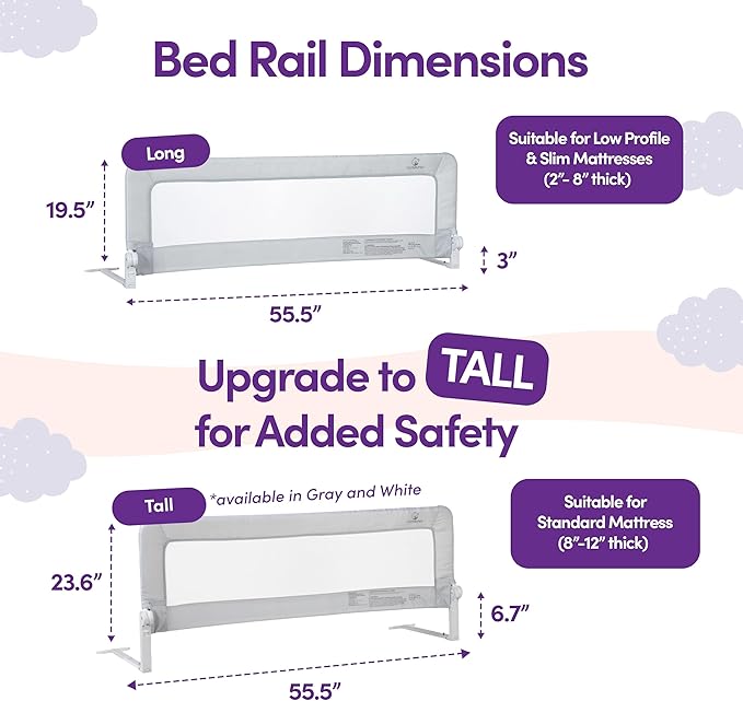 ComfyBumpy 2-Pack Bed Rail for Toddlers 55.5" L x 19.5" H | Toddler Bed Rails for Twin, Full, Queen & King Mattress Size | Swing Down Rail Guard | Mattress Side Rail for Kids | Gray