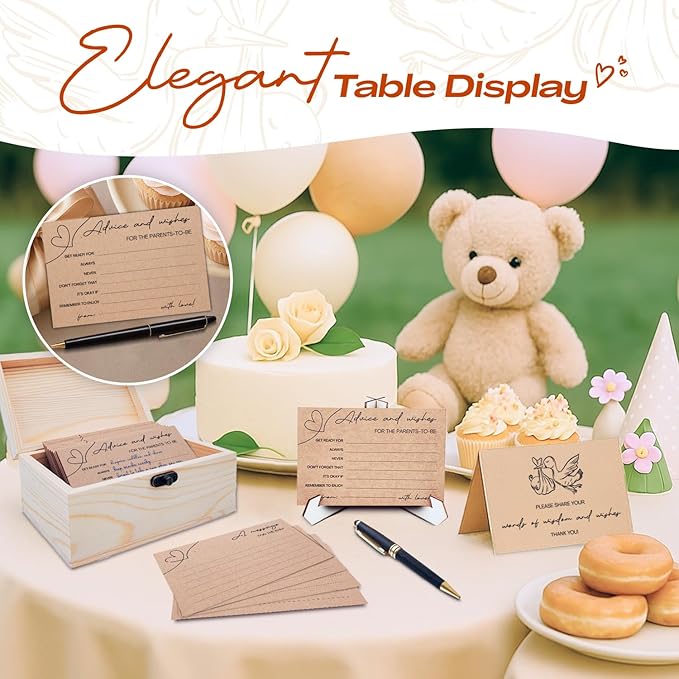 Baby Shower Advice Cards for Parents To Be - 50 pcs Double Sided Wishes Cards with Box - Wishes for Baby Shower Decoration Fun Baby Time Capsule Prediction Game Ideas Well Wishes for Mommy To Be
