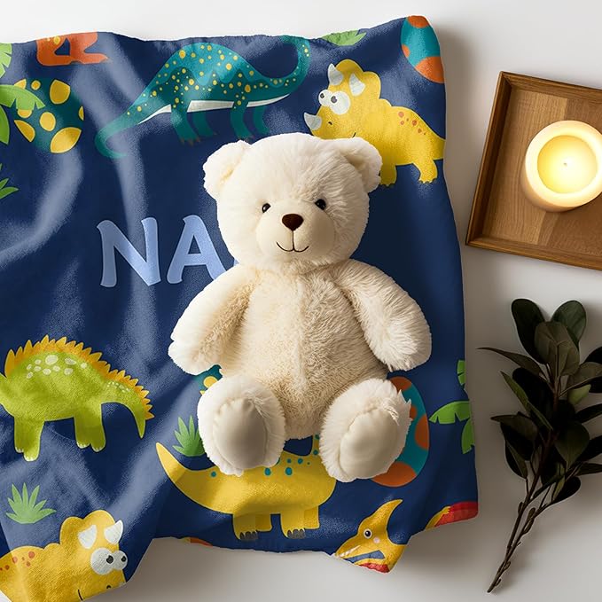 Ship Next Day, Custom Dinosaur Blanket - Printed in USA, Personalized Blankets with Name, Gift for Kids Boys Girls, Unique Present for Birthday, Christmas, Educational Blankets for Children
