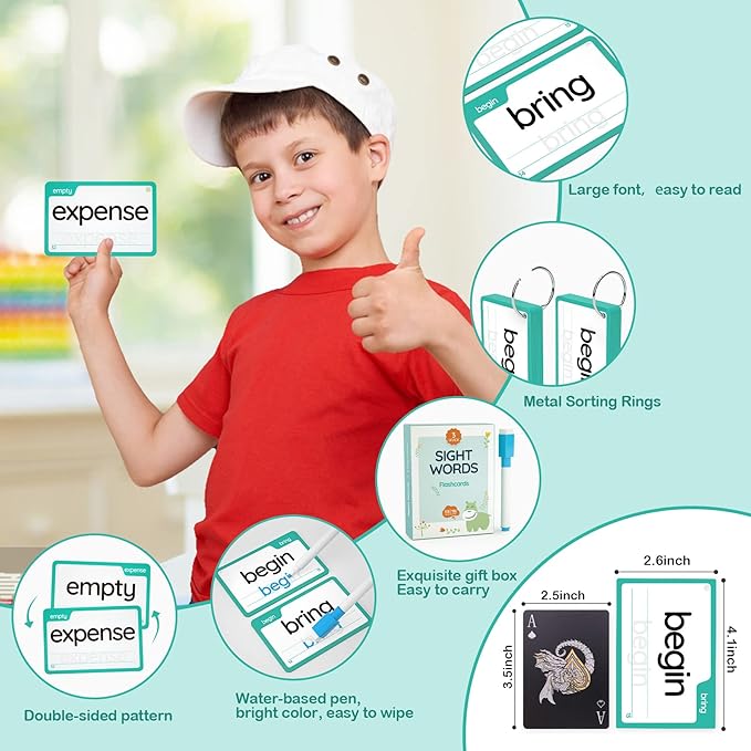 WJPC High Frequency Sight Words Flash Cards 2nd, 3rd Grade (Third-Grade) for 7,8.9 Years Age Kids Boys, Girls, Homeschool Learn to Read, Write.