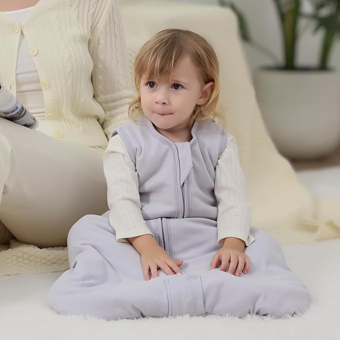 Mosebears Sleep Sack Baby Winter Wearable Blanket with 2-Way Zipper,2.5 TOG Cotton Sleep Sack Unisex (Light Grey, 0-6 Months)