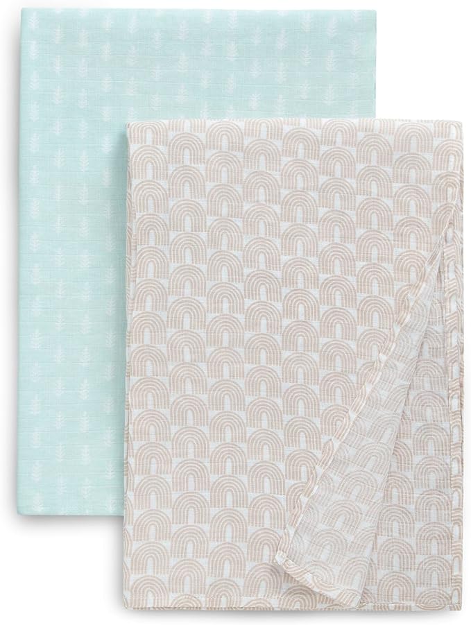 Delta Children 100% Cotton Muslin Baby Receiving Blankets for Girls and Boys – 47x47 Inches (Pack of 2), Neutral Boho