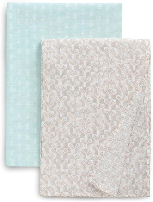 Delta Children 100% Cotton Muslin Baby Receiving Blankets for Girls and Boys – 47x47 Inches (Pack of 2), Neutral Boho