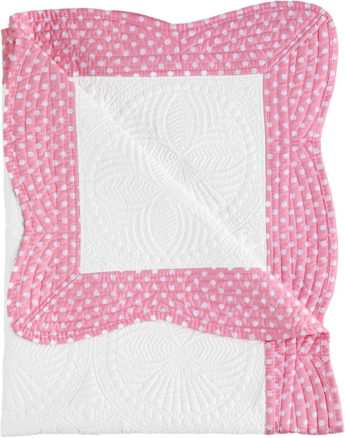 MONOBLANKS Baby Quilt Personlized Monogram Lightweight Embossed Scalloped Throw Blanket Four Seasons (Hot Pink Polka Dots)