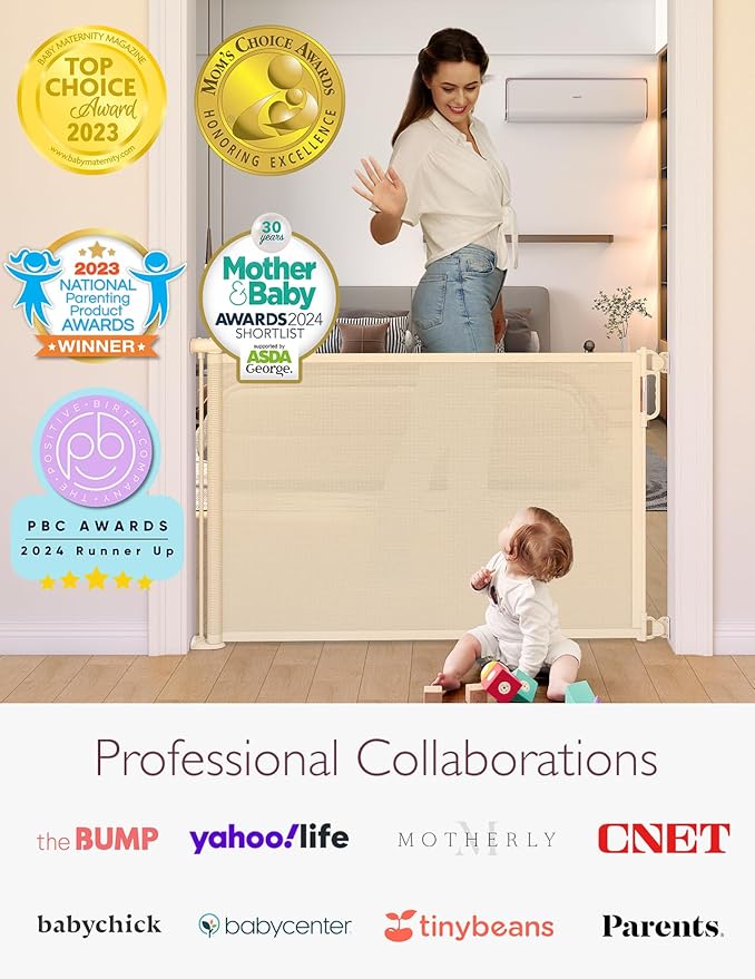 Momcozy Retractable Baby Gate, 33" Tall, Extends up to 55" Wide, Child Safety Baby Gates for Stairs, Doorways, Hallways, Indoor, Outdoor