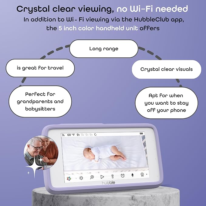 HUBBLE CONNECTED SkyVision Pro Twin AI-Enhanced HD Smart Baby Monitor, 2 Cameras, Parent Unit, Mounts, Smart Rollover & Cry Detection, AI Sleep Report, 2-Way Talk, Night Vision, Light & Sounds, App