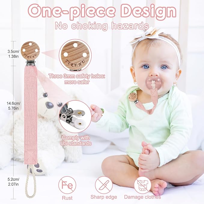 TYRY.HU Ribbon Pacifier Clip Holder,2 Pack Binky Paci Holder Clips, Pacifier Leash for Baby Boys and Girls, Soft Webbing Strap Universal Fits for Most Pacifier, Styles & Teethers Toys(Green,Pink)