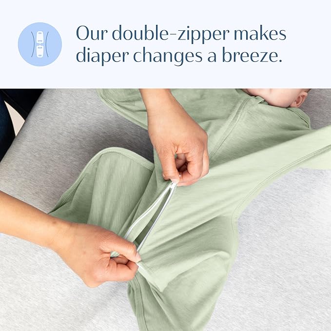 SleepingBaby Zipadee-Zip Transition Swaddle - Cozy Baby Swaddling Blanket with Zipper Convenience - Roomy Wearable Blanket for Easy Diaper Changes - 6-12 Month - Zen Garden Green Heather