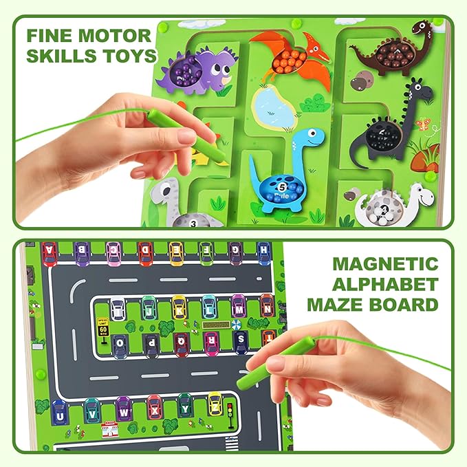 2 in 1 Magnetic Color and Number Maze, Montessori Educational Wooden Puzzle Toy for Kids Ages 3-13, Double-Sided Alphabet Counting Game Board for Fine Motor Skills, Preschool Learning Gift