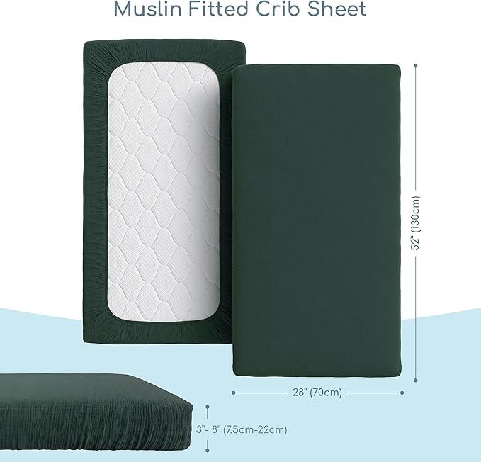 Muslin Crib Sheets, 100% Organic Cotton, Breathable and Ultra-Soft, Standard Crib Sheet Mattress (28"x 52") for Girls and Boys, Neutral Fitted Baby Crib Sheet (Deep Ocean)