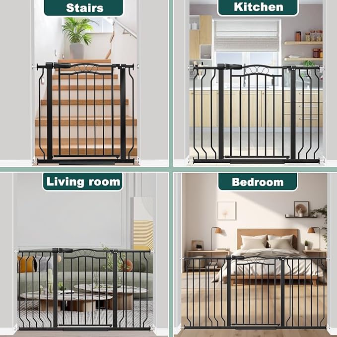 Fairy Baby 29.5"-53.1" Extra Wide Baby Gate for Doorways, Stairs Gate for Kids Toddler, Pressure Mounted Safety Child Gate Pet Barrier Fence Indoor, Walk Thru Auto Close Metal Dog Garden Gate, Black