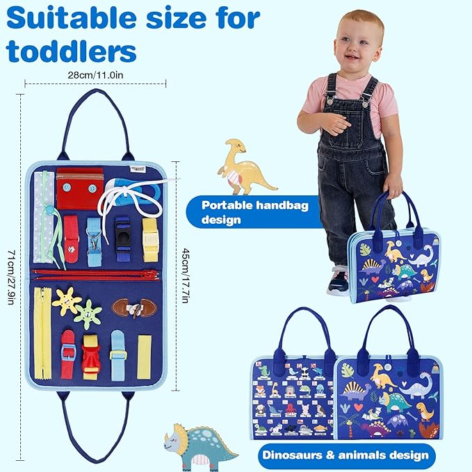 Busy Board Montessori Toys for 1 2 3 4 Year Old Boys Girls Gifts, Sensory Toy for Toddlers 1-3, Educational Activities Travel Toy for Airplane Car, Busy Book for Learning Fine Motor Skills,Blue