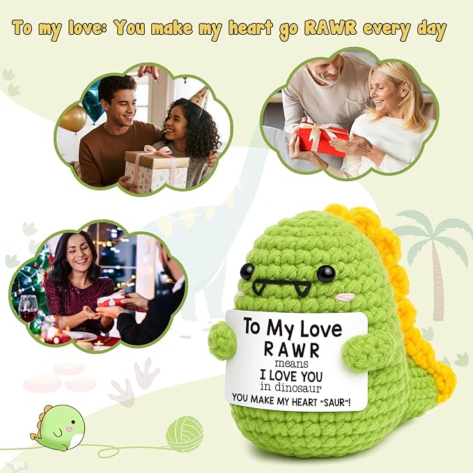 Mini Gifts for Him Her Cute Handmade Crochet Dinosaur Gift for Couples Boyfriend Girlfriend I Love You Wedding Anniversary Christmas Birthday Gift for Women Men Husband Wife Romantic To My Love Dino